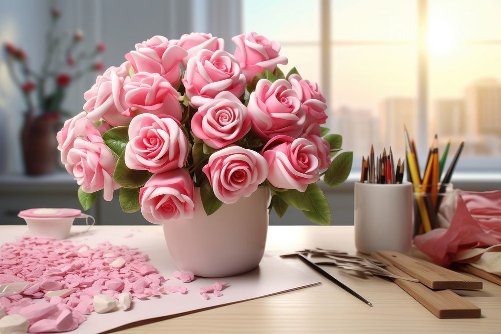 Table rose art flower. AI generated Image by rawpixel.