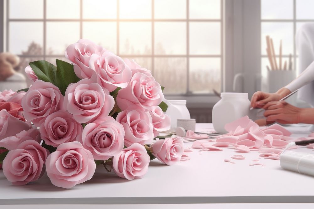 Table rose flower petal. AI generated Image by rawpixel.