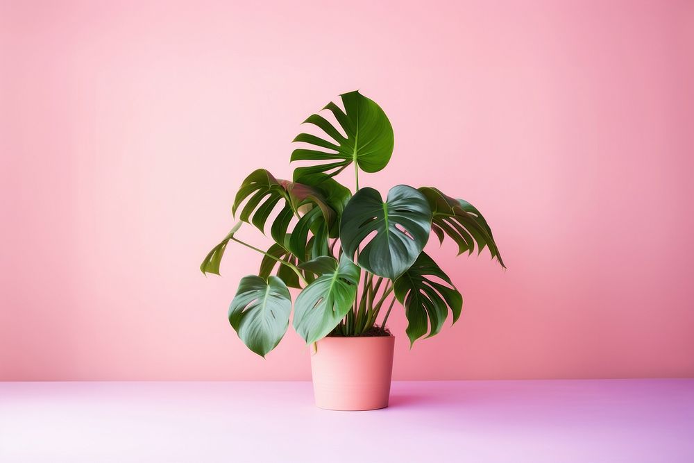 Plant pink leaf pink background. 