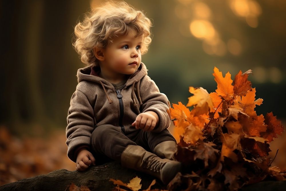 Portrait toddler autumn plant. AI generated Image by rawpixel.