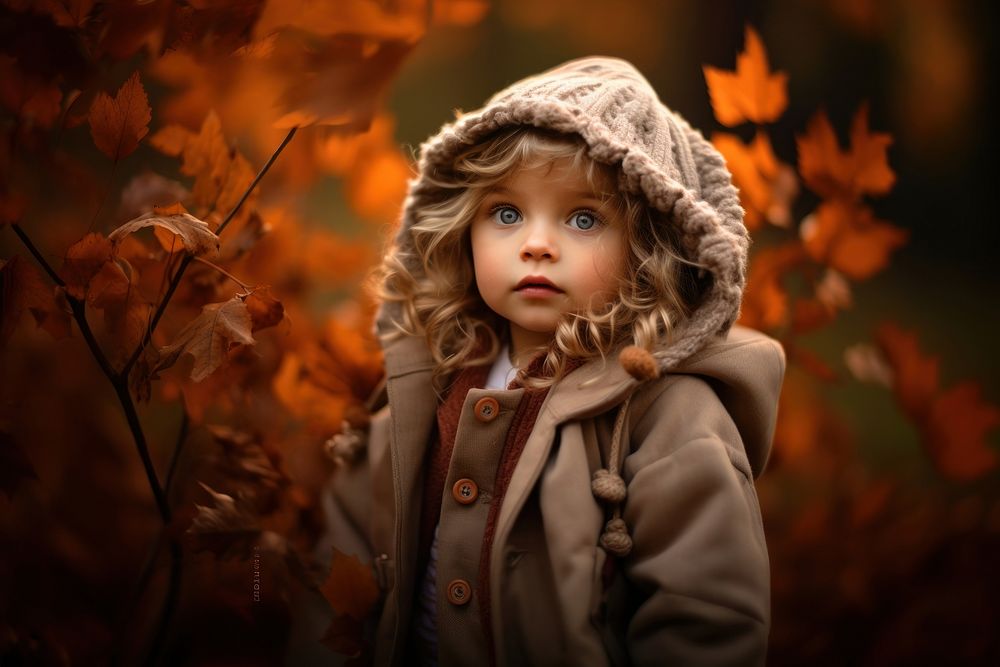 Portrait toddler autumn plant. AI generated Image by rawpixel.