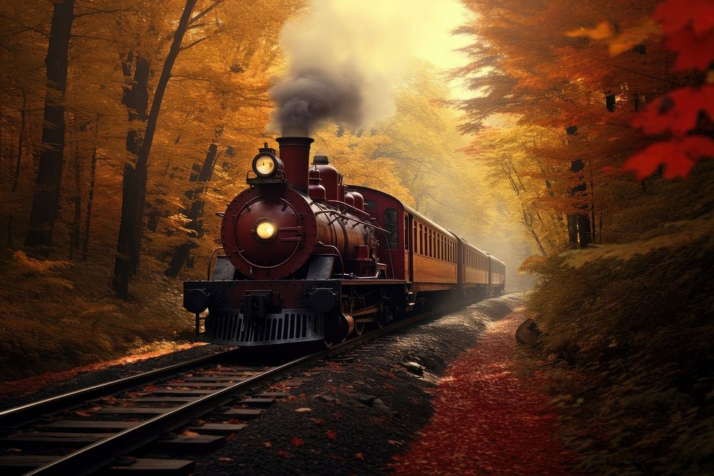 Autumn train locomotive vehicle. AI generated Image by rawpixel.