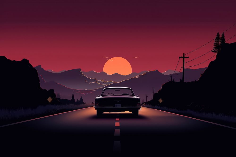 Night vehicle highway sunset. AI generated Image by rawpixel.