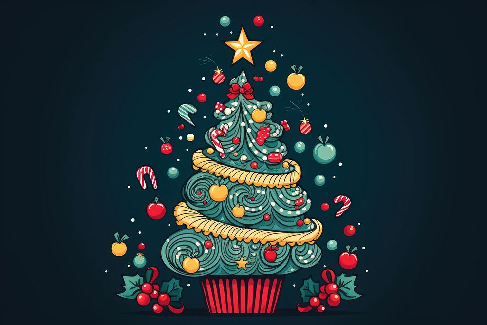 Christmas cake tree illuminated. AI generated Image by rawpixel.