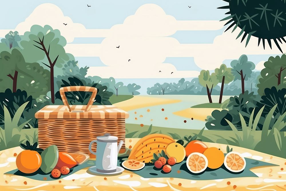 Picnic summer basket fruit. AI generated Image by rawpixel.