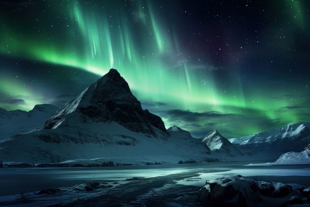 Mountain outdoors nature aurora. AI generated Image by rawpixel.