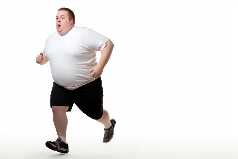 Running adult man white background. 