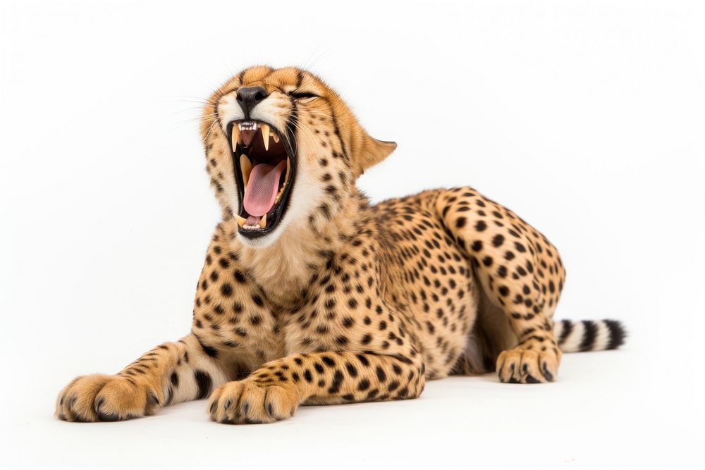 Cheetah wildlife yawning animal. AI generated Image by rawpixel.
