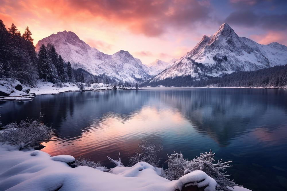 Mountain snow lake landscape. AI generated Image by rawpixel.