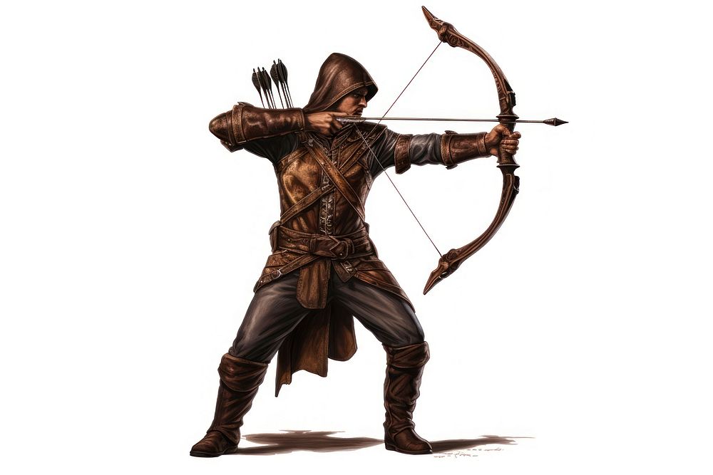 Archery weapon white background performance. AI generated Image by rawpixel.