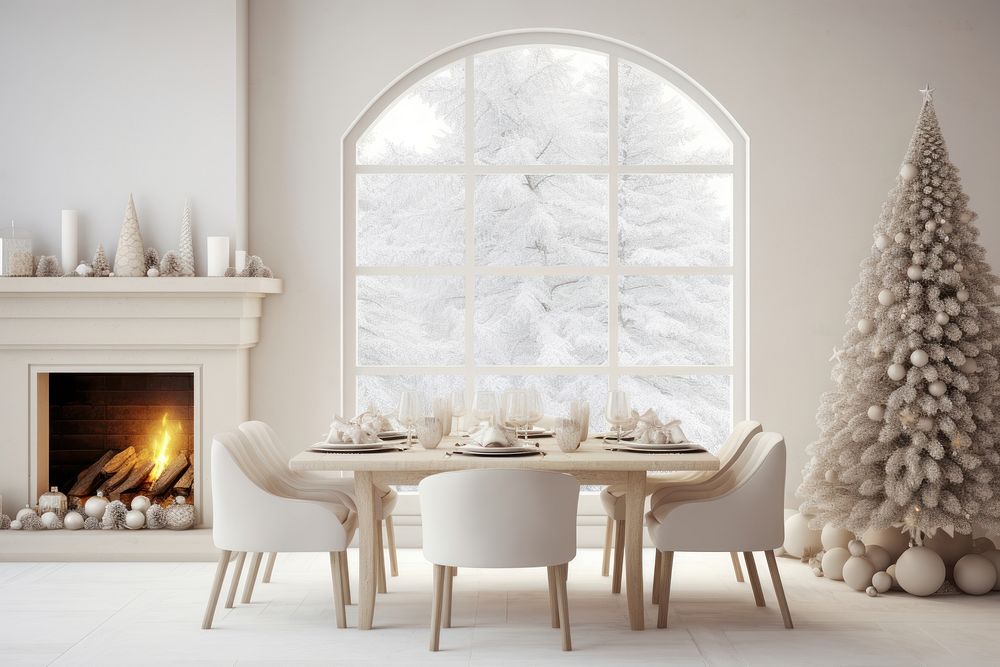 Fireplace christmas table architecture. AI generated Image by rawpixel.