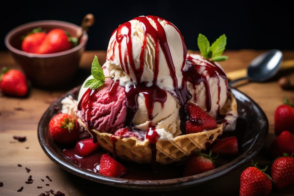Cream dessert sundae berry. AI generated Image by rawpixel.