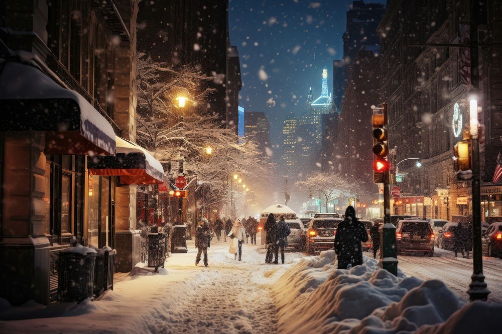 Snow city architecture blizzard. AI generated Image by rawpixel.