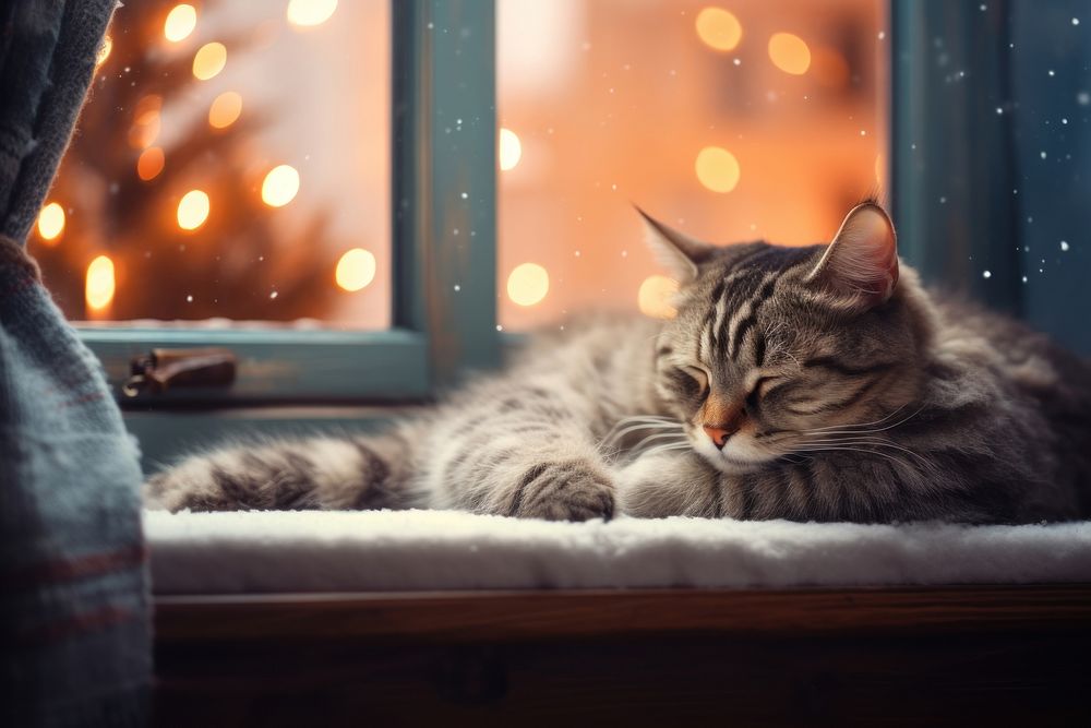 Sleeping cat during Christmas. AI generated Image by rawpixel.