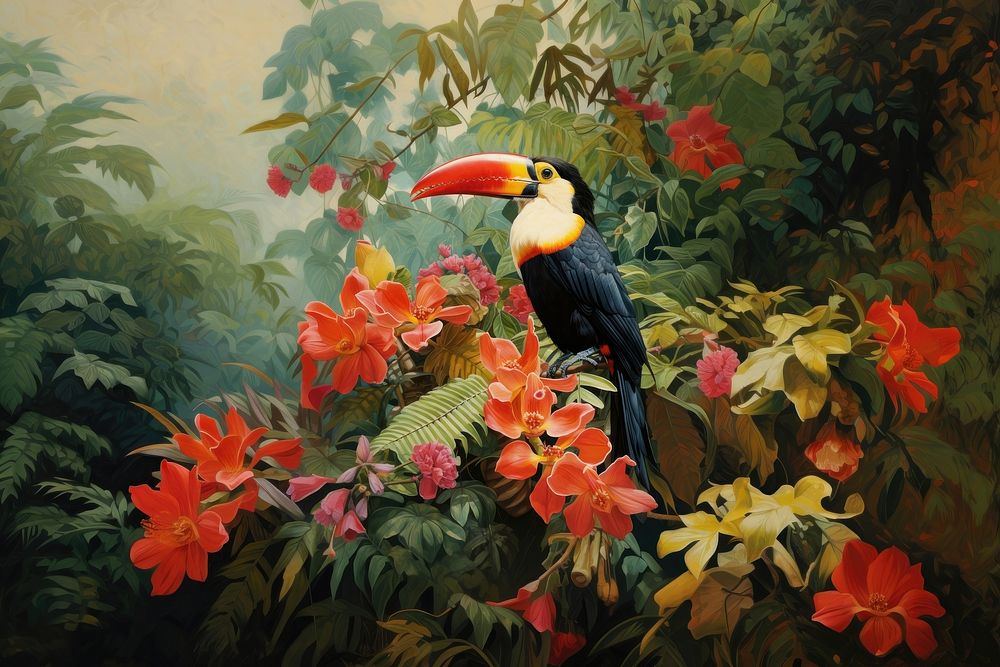 Painting bird outdoors tropics. AI generated Image by rawpixel.