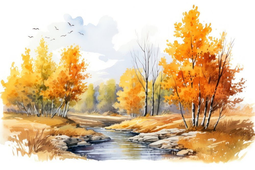 Landscape outdoors painting autumn. 