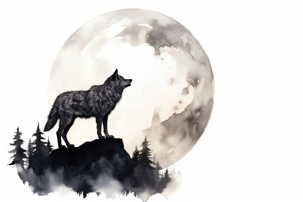 Wolf animal mammal moon. AI generated Image by rawpixel.
