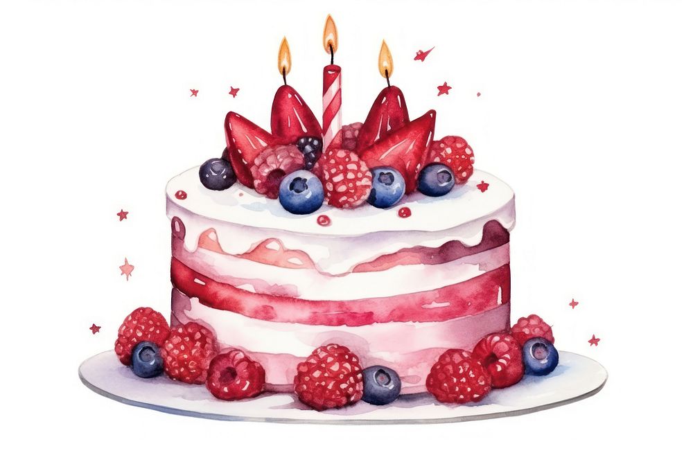 Cake raspberry blueberry birthday. AI generated Image by rawpixel.