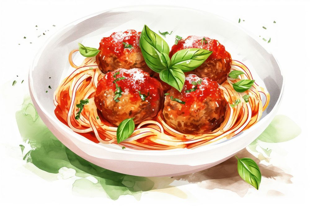 Spaghetti meatball pasta plate. AI generated Image by rawpixel.