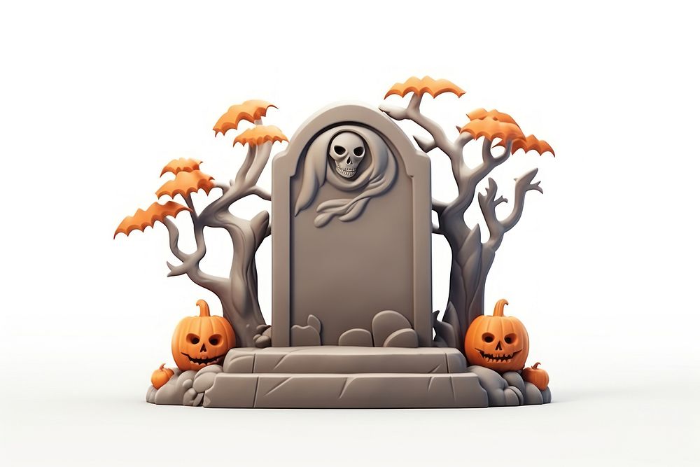 Halloween tombstone white background anthropomorphic. AI generated Image by rawpixel.