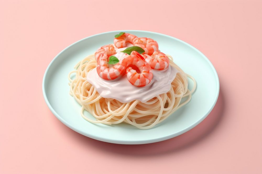 Spaghetti shrimp pasta cream. AI generated Image by rawpixel.