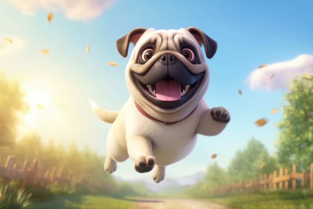 Cartoon dog pug smiling. AI generated Image by rawpixel.