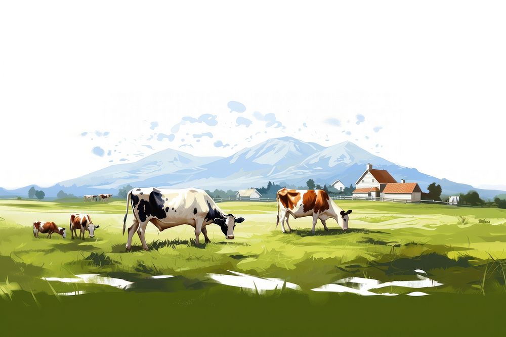 Farm cow livestock landscape. AI generated Image by rawpixel.