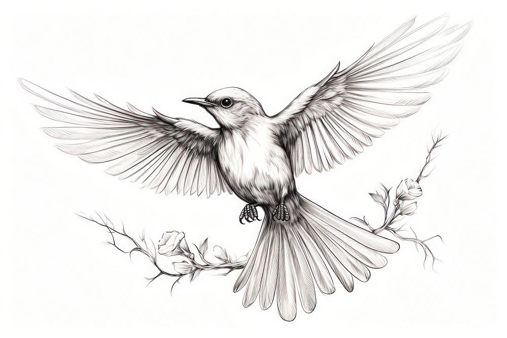 Drawing bird animal flying. AI generated Image by rawpixel.