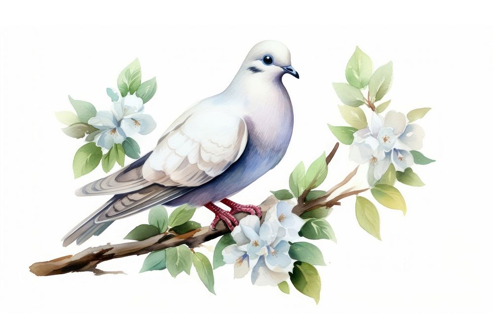 Animal pigeon flower white. AI generated Image by rawpixel.