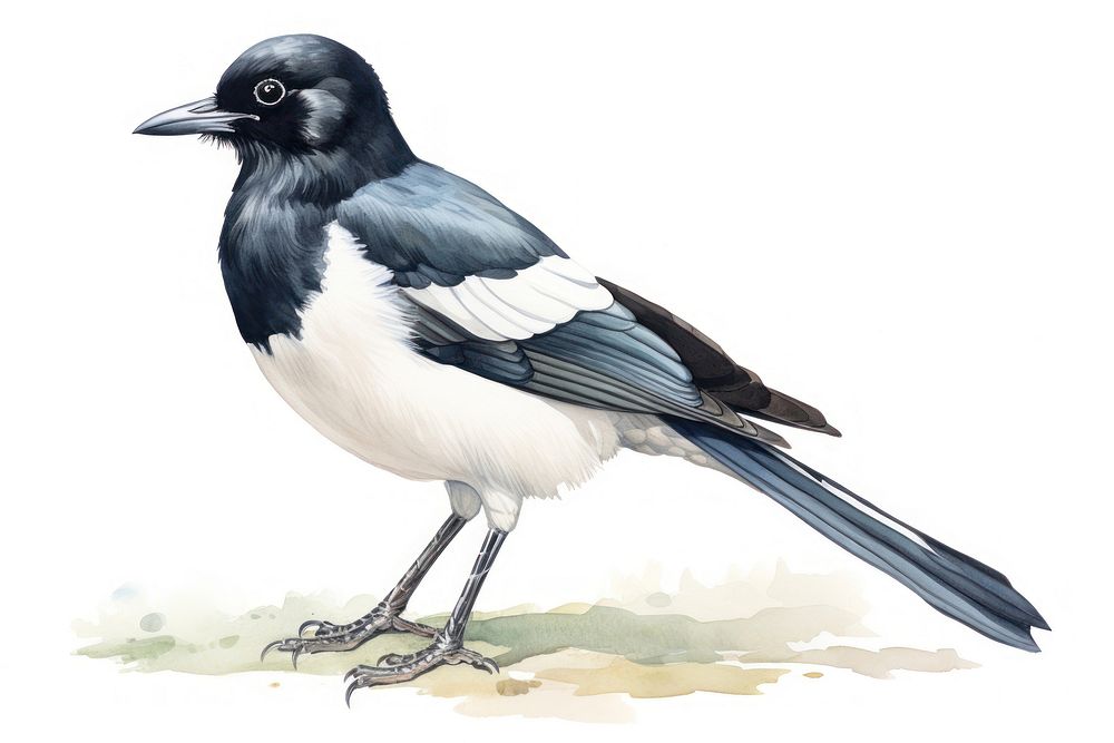 Animal magpie bird white background. 