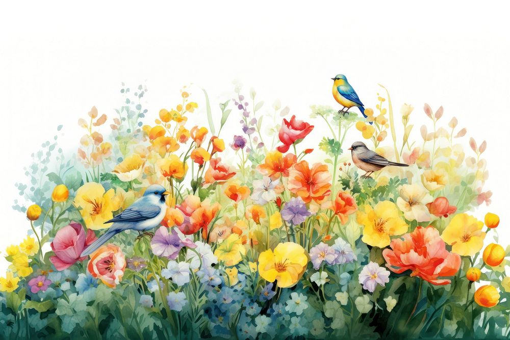 Flower bird painting outdoors. AI generated Image by rawpixel.