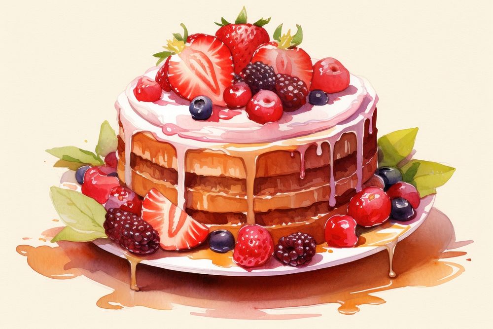 Fruit cake strawberry raspberry. AI generated Image by rawpixel.