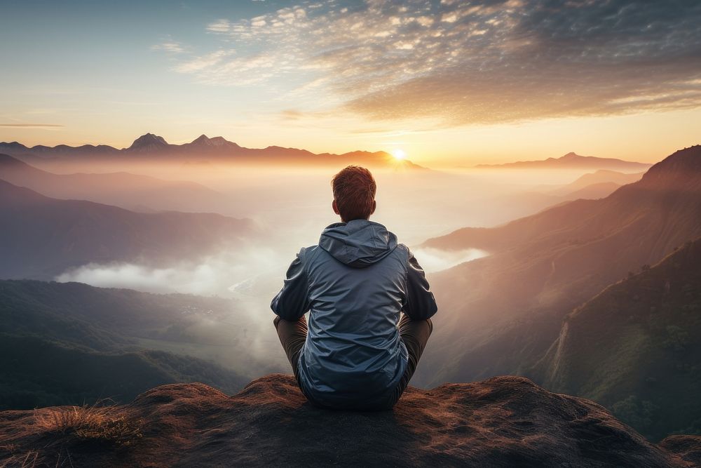 Mountain outdoors backpack sitting. 