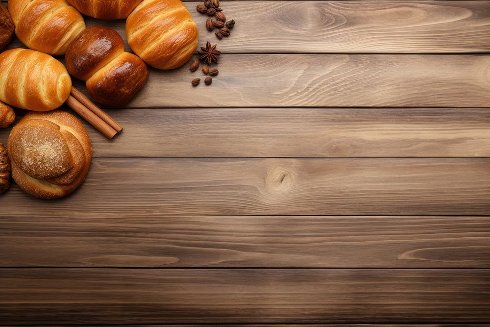 Wood backgrounds bakery bread. AI generated Image by rawpixel.