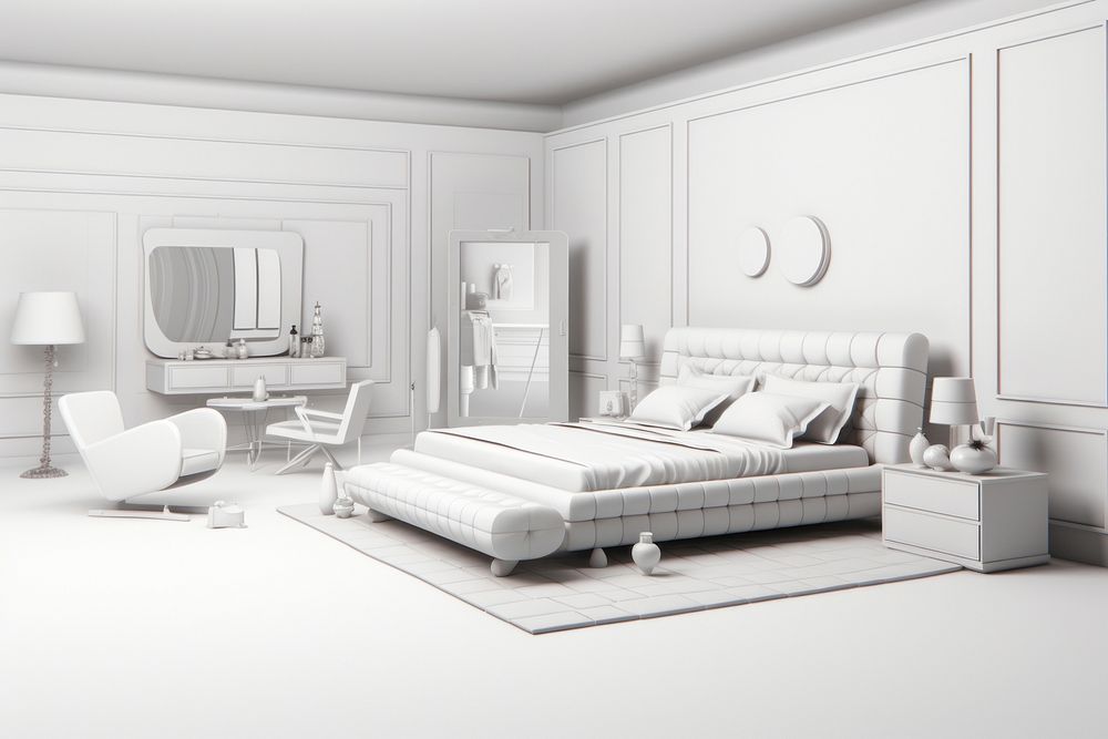 Bedroom furniture chair white. AI generated Image by rawpixel.