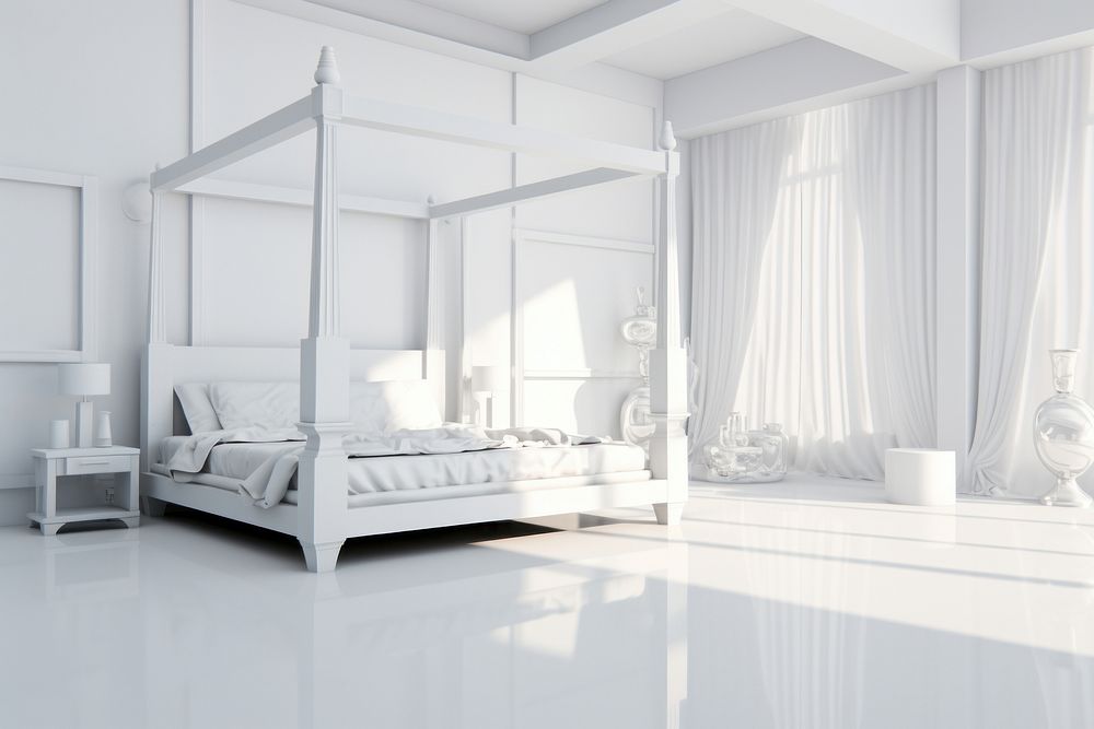 Bedroom furniture white architecture. AI generated Image by rawpixel.