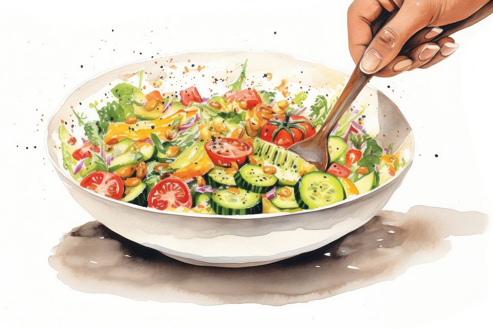 Vegetable salad plate spoon. AI generated Image by rawpixel.