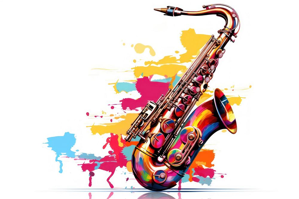 Saxophone white background performance saxophonist. AI generated Image by rawpixel.