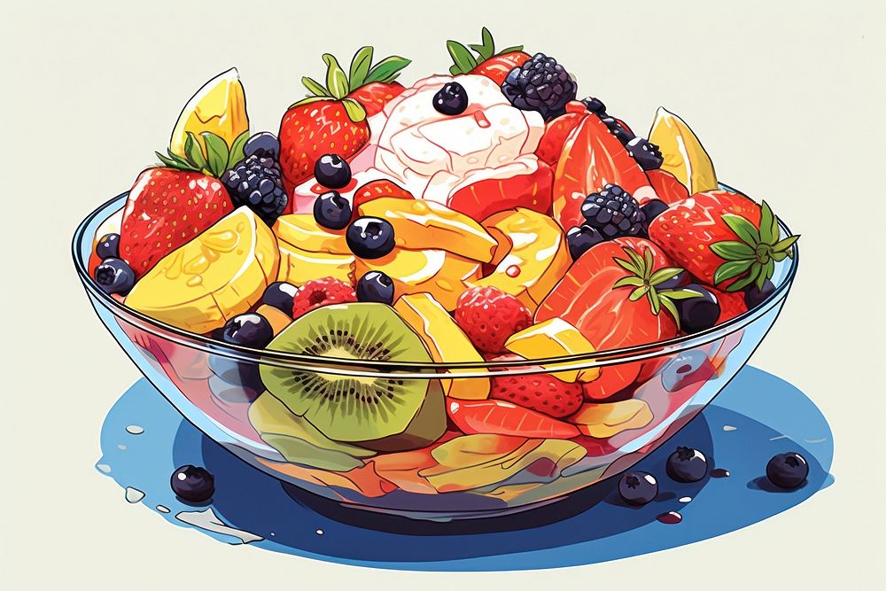 Fruit bowl strawberry blueberry. AI generated Image by rawpixel.