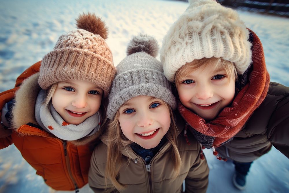 Portrait winter selfie child. 