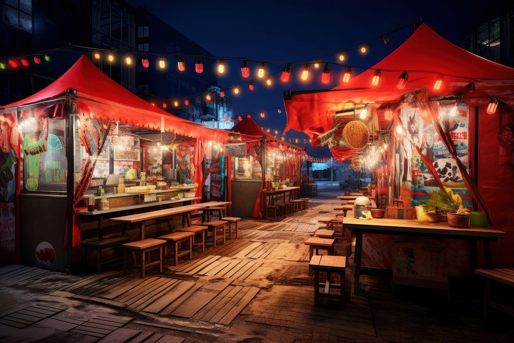 Restaurant outdoors street night. AI generated Image by rawpixel.