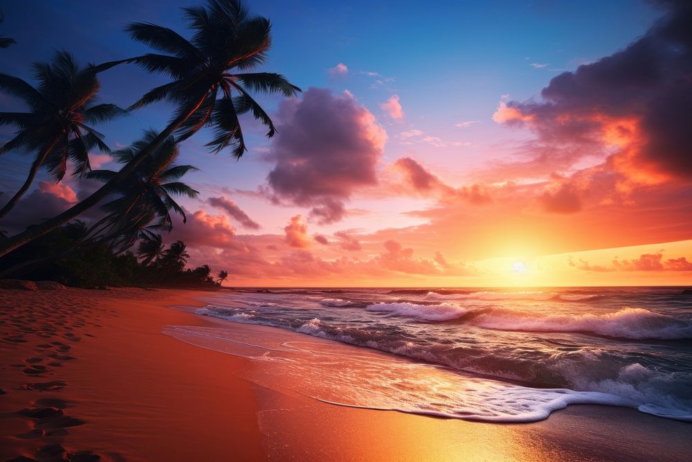 Landscape horizon sunset beach. 