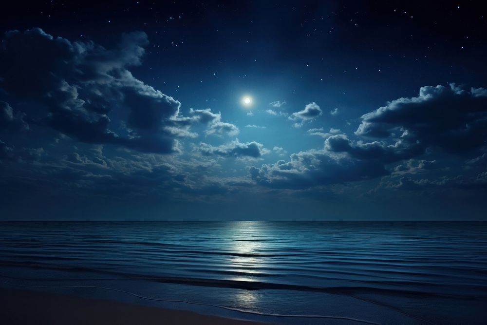 Night ocean moon astronomy. 