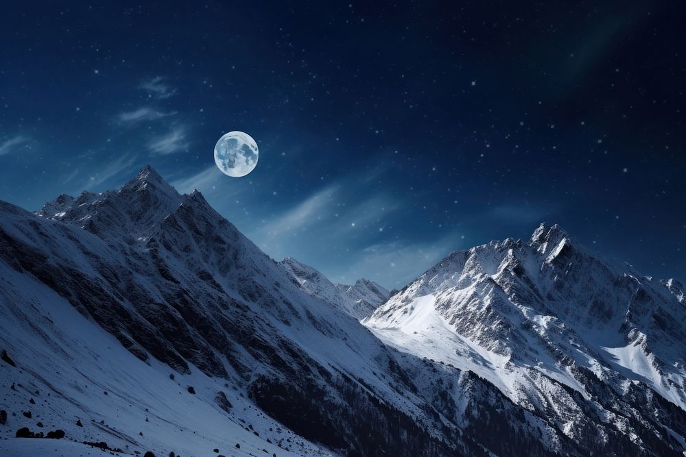 Mountain moon snow landscape. 