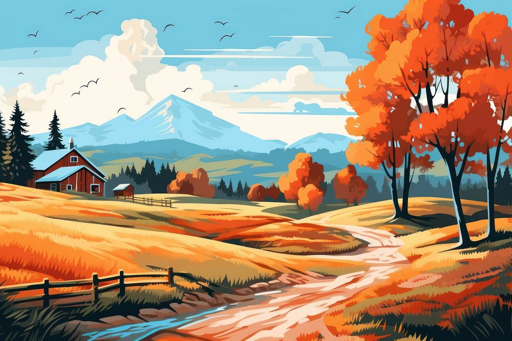Landscape nature outdoors painting. AI generated Image by rawpixel.