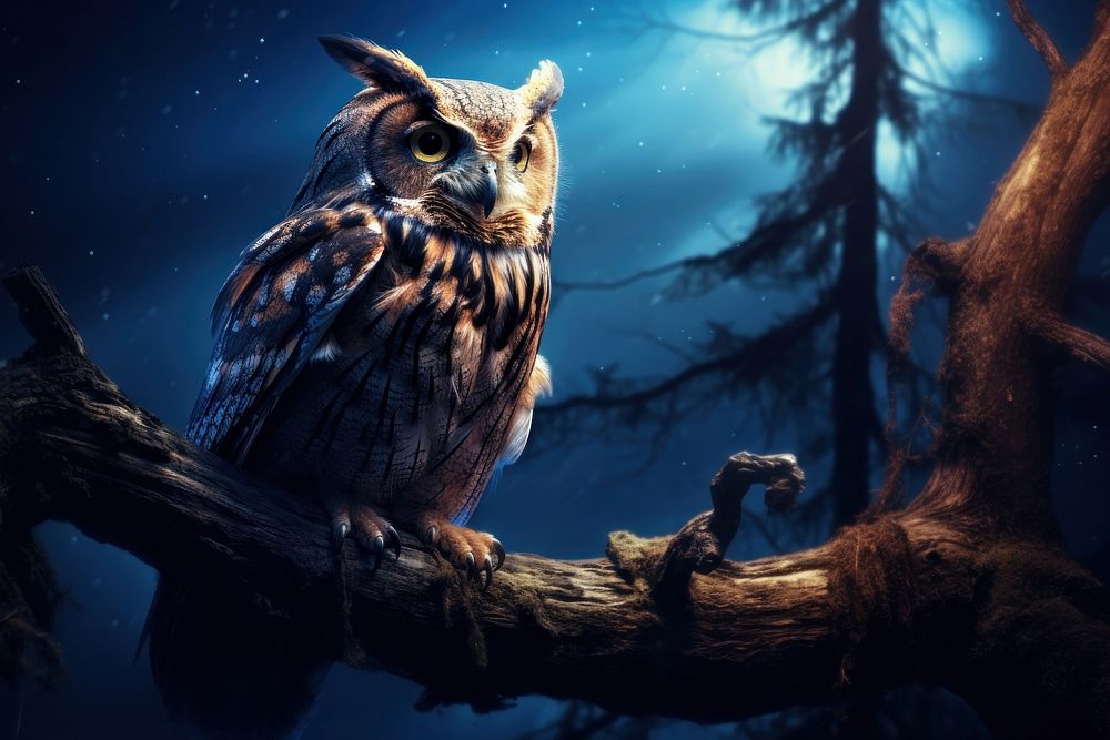 Owl outdoors animal night. AI generated Image by rawpixel.