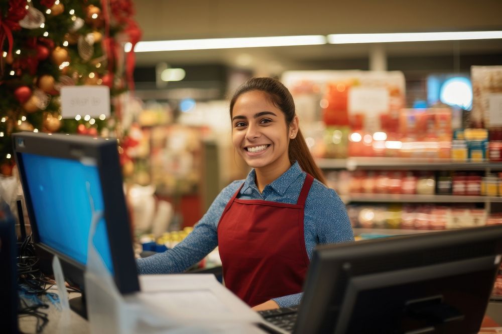 Supermarket customer smiling working. AI generated Image by rawpixel.