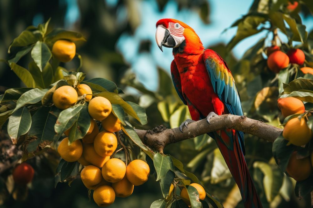 Parrot fruit animal plant. AI generated Image by rawpixel.
