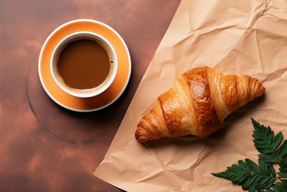 Croissant coffee bread drink. AI generated Image by rawpixel.