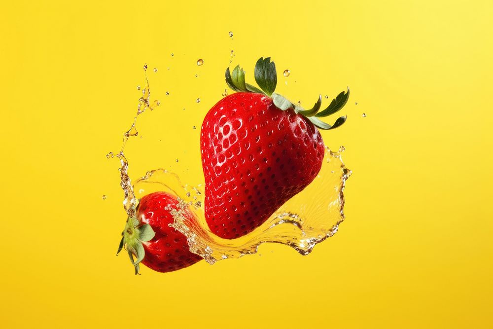 Strawberry food falling yellow. AI generated Image by rawpixel.